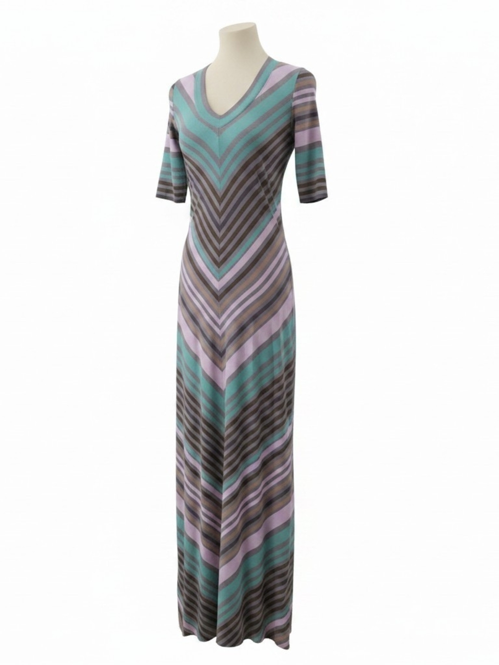 Tommy Bahama Chevron-Stripe V-Neck Maxi Dress in Teal and Lavender...Vintage